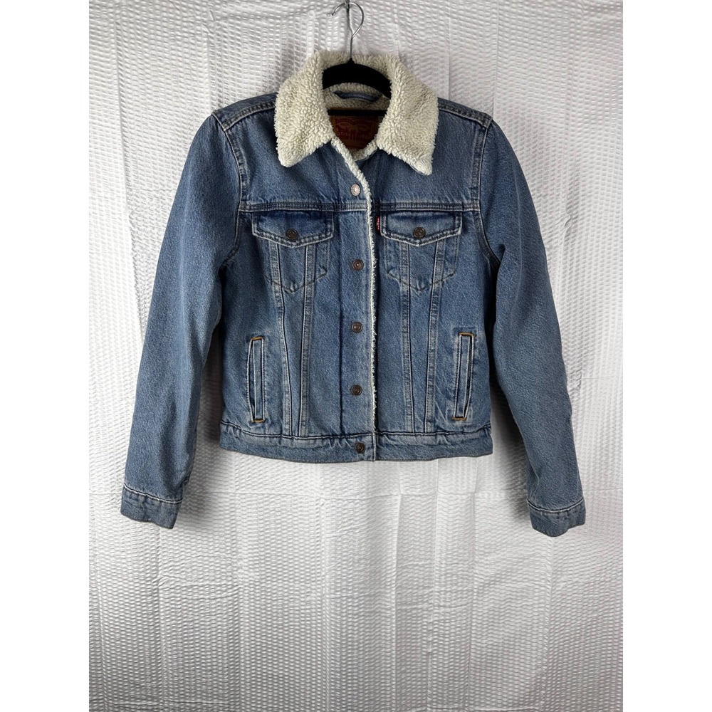 Levis Shearling Trucker Jean Jacket XS Blue Sherpa Denim Cotton